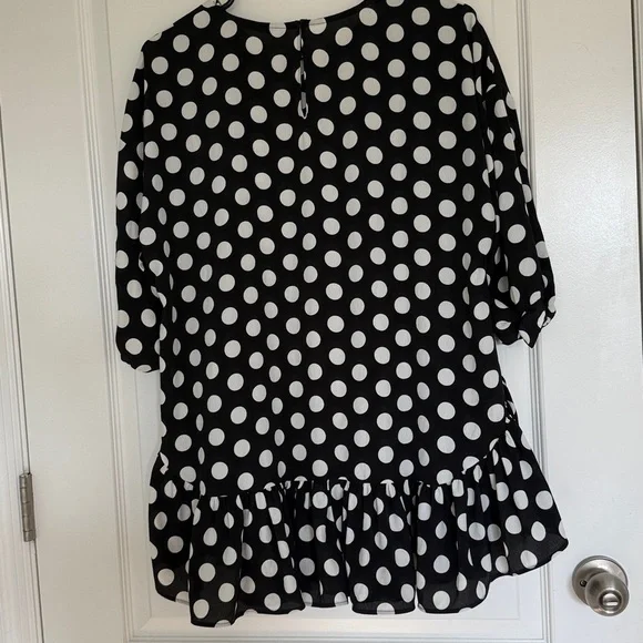 ZARA Polka Dot Ruffle Hem Tunic Top Black and White S Oversized - Picture 4 of 7